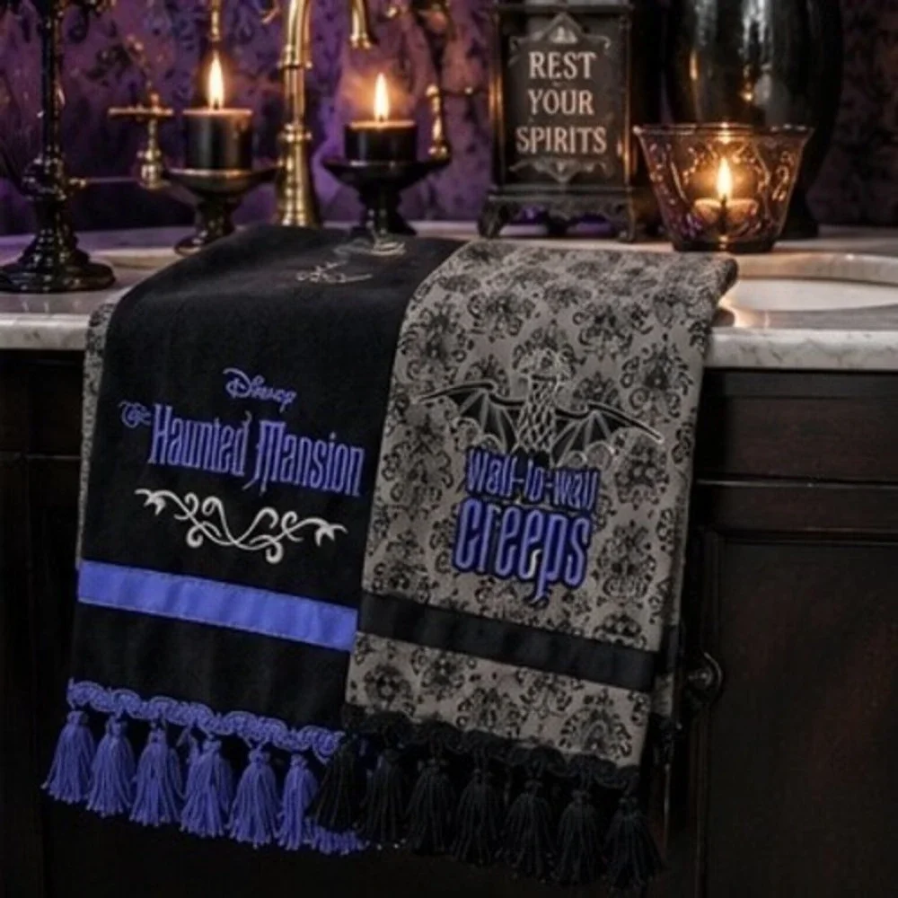 Disney Parks The Haunted Mansion Kitchen Towel Set Wall-to-wall Creeps 2pc NWT
